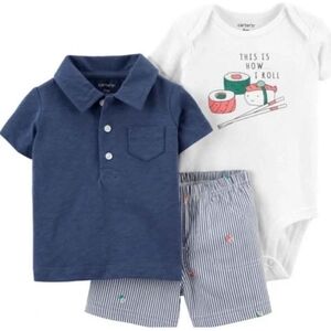 NWT Carter's Baby 3-Piece Set - Blue, White, Striped Sushi Roll ~Newborn